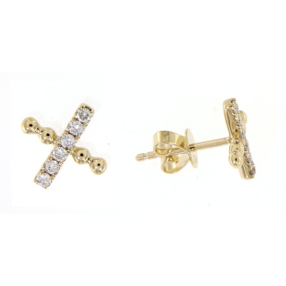 Real Diamonds Tiny Cross Stud Earrings Yellow Gold